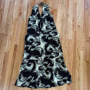 Everlane Black and Yellow tie back hammered satin viscose dress